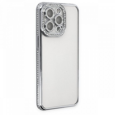 iphone 13 Pro Kılıf Joke Taşlı Silikon - Gümüş