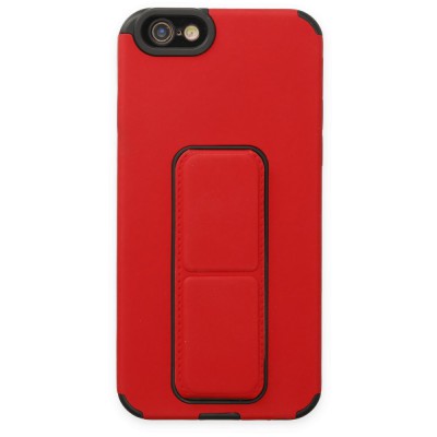 iphone 6 Kılıf Mega Standlı Silikon - Kırmızı