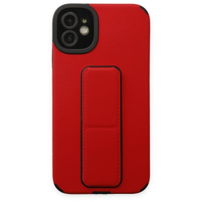 iphone 12 Kılıf Mega Standlı Silikon - Kırmızı