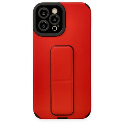 iphone 12 Pro Kılıf Mega Standlı Silikon - Kırmızı
