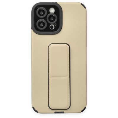 iphone 12 Pro Kılıf Mega Standlı Silikon - Gold