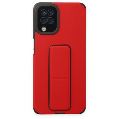 Samsung Galaxy A12 Kılıf Mega Standlı Silikon - Kırmızı