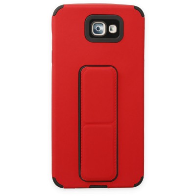 Samsung Galaxy J7 Prime Kılıf Mega Standlı Silikon - Kırmızı