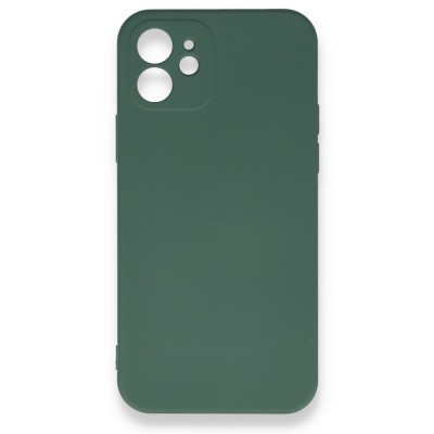 iphone 12 Kılıf Nano içi Kadife  Silikon - Koyu Yeşil