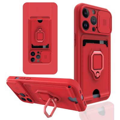 iphone 14 Pro Kılıf Zuma Kartvizitli Yüzüklü Silikon - Kırmızı