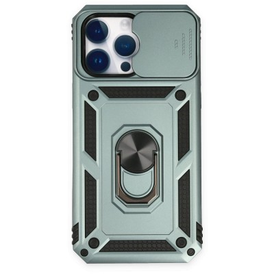 iphone 14 Pro Max Kılıf Pars Lens Yüzüklü Silikon - Yeşil