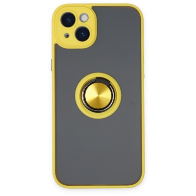 iphone 14 Kılıf Montreal Yüzüklü Silikon Kapak - Sarı