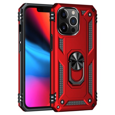 iphone 14 Pro Max Kılıf Sofya Yüzüklü Silikon Kapak - Kırmızı