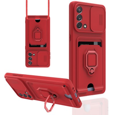 Oppo A74 4g Kılıf Zuma Kartvizitli Yüzüklü Silikon - Kırmızı