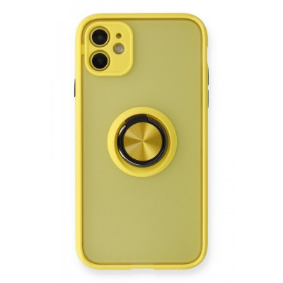 iphone 11 Kılıf Montreal Yüzüklü Silikon Kapak - Sarı