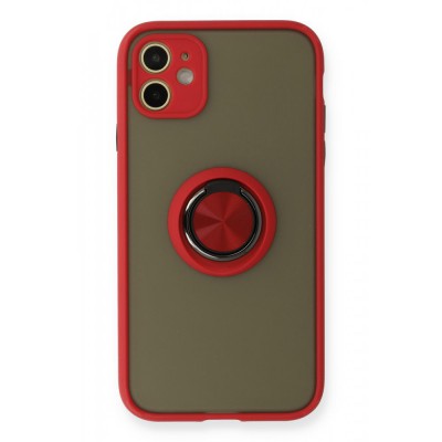 iphone 11 Kılıf Montreal Yüzüklü Silikon Kapak - Kırmızı