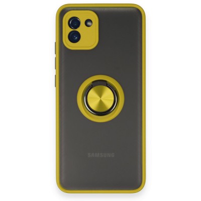 Samsung Galaxy A03 Kılıf Montreal Yüzüklü Silikon Kapak - Sarı