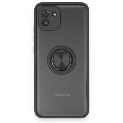 Samsung Galaxy A03 Kılıf Montreal Yüzüklü Silikon Kapak - Siyah