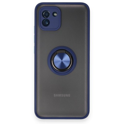 Samsung Galaxy A03 Kılıf Montreal Yüzüklü Silikon Kapak - Lacivert