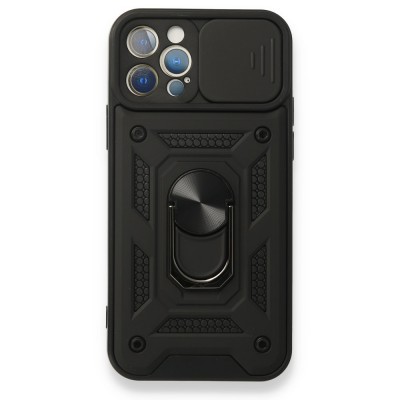 iphone 12 Pro Kılıf Pars Lens Yüzüklü Silikon - Siyah