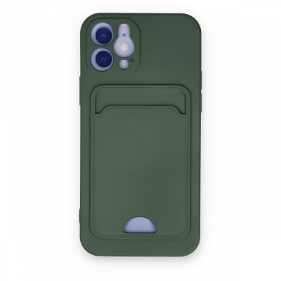 iphone 12 Kılıf Kelvin Kartvizitli Silikon - Koyu Yeşil
