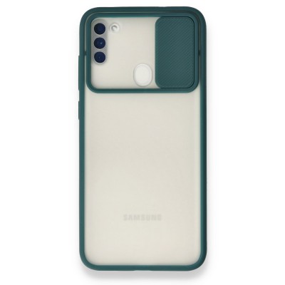 Samsung Galaxy M11 Kılıf Palm Buzlu Kamera Sürgülü Silikon - Yeşil