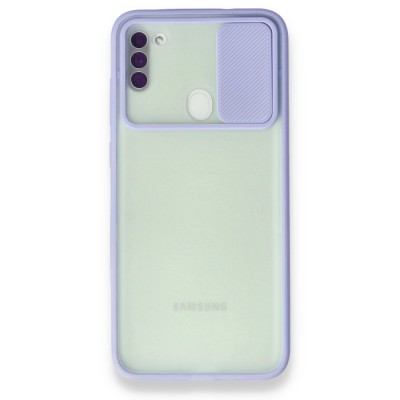 Samsung Galaxy M11 Kılıf Palm Buzlu Kamera Sürgülü Silikon - Lila