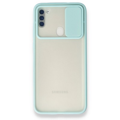 Samsung Galaxy M11 Kılıf Palm Buzlu Kamera Sürgülü Silikon - Turkuaz