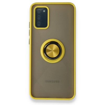 Samsung Galaxy A02s Kılıf Montreal Yüzüklü Silikon Kapak - Sarı