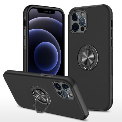 iphone 12 Pro Max Kılıf Elit Yüzüklü Kapak - Siyah