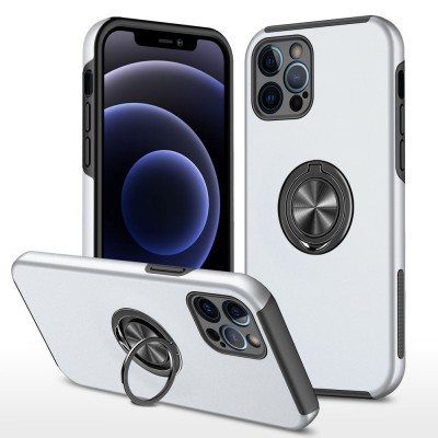 iphone 12 Pro Max Kılıf Elit Yüzüklü Kapak - Gümüş