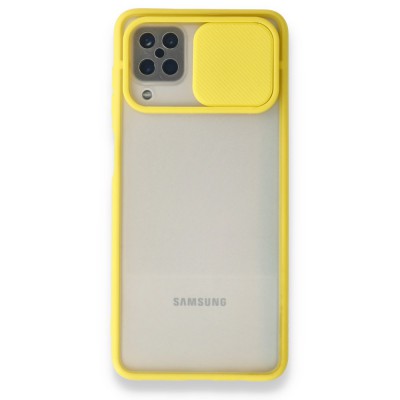 Samsung Galaxy M12 Kılıf Palm Buzlu Kamera Sürgülü Silikon - Sarı