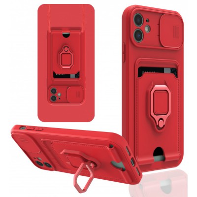iphone 11 Kılıf Zuma Kartvizitli Yüzüklü Silikon - Kırmızı