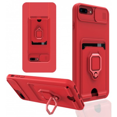 iphone 6 Plus Kılıf Zuma Kartvizitli Yüzüklü Silikon - Kırmızı