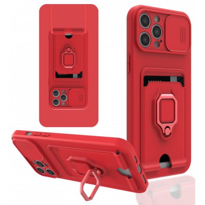 iphone 12 Pro Max Kılıf Zuma Kartvizitli Yüzüklü Silikon - Kırmızı
