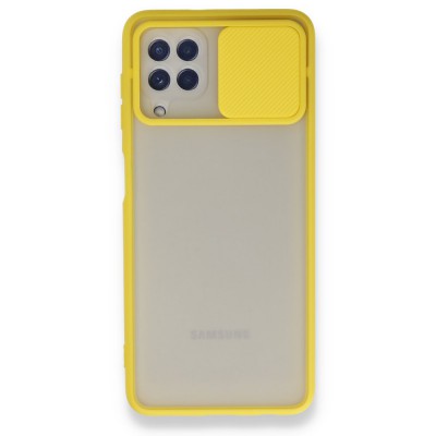 Samsung Galaxy A22 Kılıf Palm Buzlu Kamera Sürgülü Silikon - Sarı