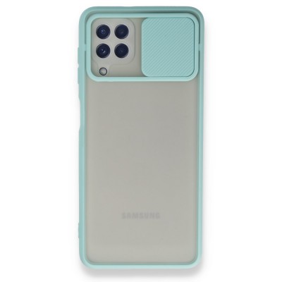 Samsung Galaxy M22 Kılıf Palm Buzlu Kamera Sürgülü Silikon - Turkuaz