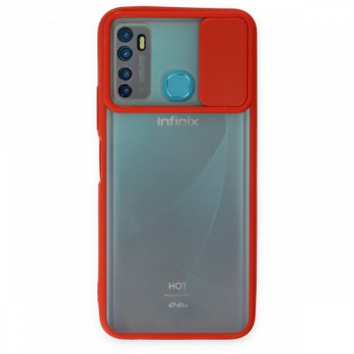infinix Hot 9 Kılıf Palm Buzlu Kamera Sürgülü Silikon - Kırmızı