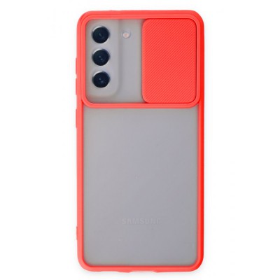 Samsung Galaxy S21 Fe Kılıf Palm Buzlu Kamera Sürgülü Silikon - Kırmızı