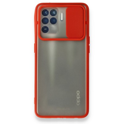 Oppo Reno 5 Lite Kılıf Palm Buzlu Kamera Sürgülü Silikon - Kırmızı