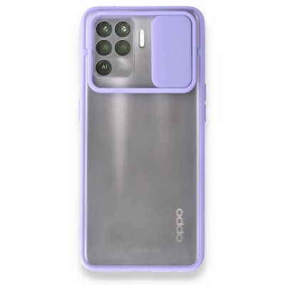 Oppo Reno 5 Lite Kılıf Palm Buzlu Kamera Sürgülü Silikon - Lila