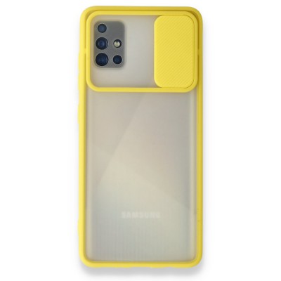 Samsung Galaxy A51 Kılıf Palm Buzlu Kamera Sürgülü Silikon - Sarı