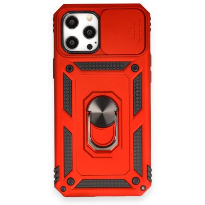 iphone 12 Pro Max Kılıf Pars Lens Yüzüklü Silikon - Kırmızı