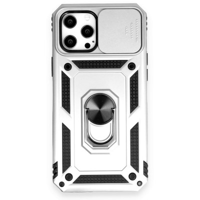 iphone 12 Pro Max Kılıf Pars Lens Yüzüklü Silikon - Gümüş