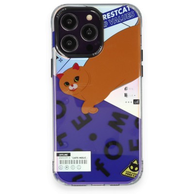 iphone 14 Pro Max Kılıf Cat Desenli Kapak - Cat - 4