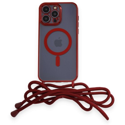 iphone 13 Pro Max Kılıf Divo Lazer Askılı Magsafe Kapak - Kırmızı