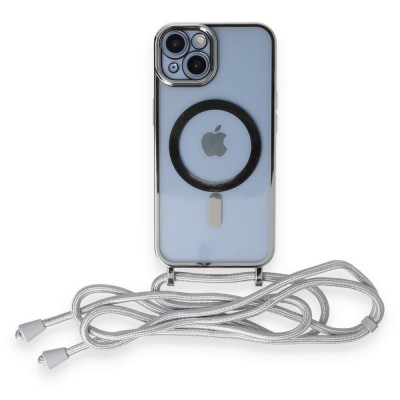 iphone 14 Kılıf Divo Lazer Askılı Magsafe Kapak - Gümüş