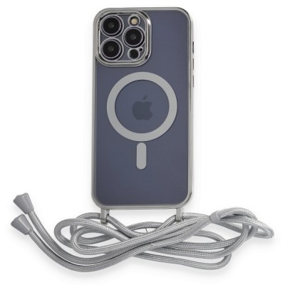 iphone 14 Pro Kılıf Divo Lazer Askılı Magsafe Kapak - Gümüş