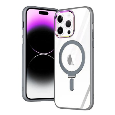 iphone 15 Pro Max Kılıf Mudo Magneticsafe Standlı Kapak - Gri