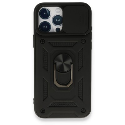 iphone 15 Pro Kılıf Pars Lens Yüzüklü Silikon - Siyah