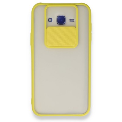 Samsung Galaxy J7 Kılıf Palm Buzlu Kamera Sürgülü Silikon - Sarı