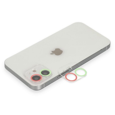 iphone 12 Renkli Kamera Lens Koruma Cam - Yeşil-pembe