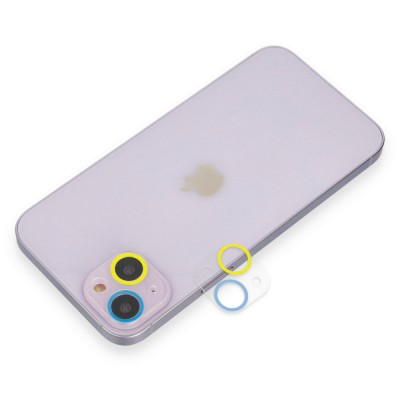 iphone 14 Plus Renkli Kamera Lens Koruma Cam - Sarı-mavi