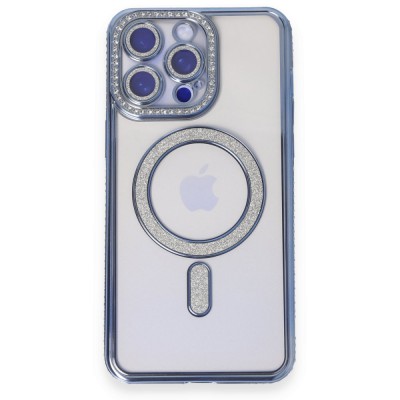 iphone 15 Pro Kılıf Joke Simli Magneticsafe Kılıf - Mavi