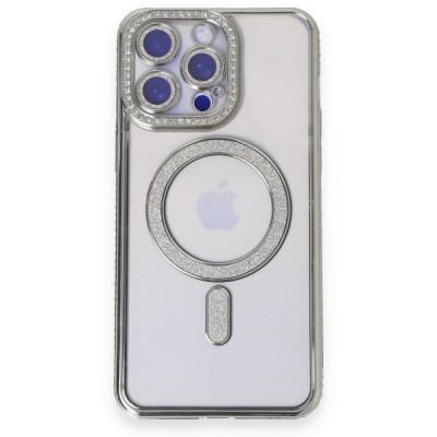 iphone 15 Pro Kılıf Joke Simli Magneticsafe Kılıf - Gümüş